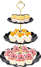 BACUTHY 3 Tier Cupcake Stand Holder, Plastic Cup Cake Stand Towel with Tiered Serving Tray for Cupcakes, Donuts, Fruits and More, White (Black)