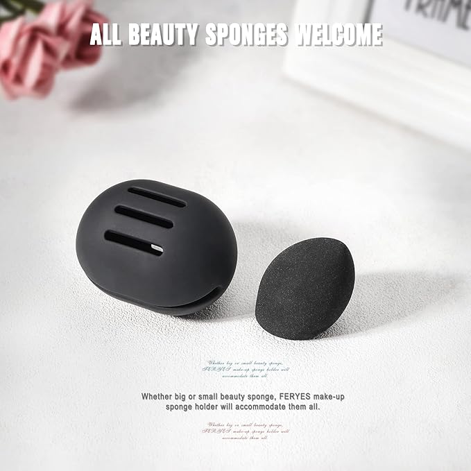 FERYES 2 PCS Makeup Sponge Holder – Shatterproof Eco-Friendly Silicone Beauty Make Up Blender Case for Travel