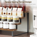 Spice Rack, 4 Tier Wooden Display Riser Stand, Kitchen Storage Organizer for Spices, Versatile Display Shelf, Space Saving, for Kitchen Countertop and Cabinet, Rustic Brown SR04L2BR