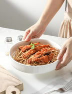 UBEE 8.5 inch Ceramic Pasta Bowls Set of 4, Big Salad Bowl, Large Dinner Plates, Microwave and Dishwasher Safe Ribbed Serving Bowls, White
