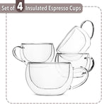BTaT- Double Walled Espresso Cups, 6 oz, Set of 4, Clear Coffee Mugs, Double Wall Insulated Espresso Cups, Small Coffee Mugs for Tea, Lattes, Macchiatos, Hot & Cold Beverages, Microwave Safe