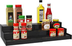 Spice Rack Organizer for Cabinet, 3 Tier Expandable Bamboo Spice Storage for Kitchen Cupboard Pantry, Black