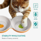 Navaris Twin Feeding Bowls for Small Pets - Durable Double Ceramic Bowl Set for Rabbits, Guinea Pigs - Ideal Food & Water for Kitten, Puppy - Space-Saving & Easy to Clean - Orange