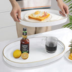 MAONAME White Serving Trays with Handles, Oval Decorative Trays for Coffee Table, Nesting Tray Set of 2, Plastic Vanity Tray for Ottoman, Living Room