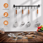 9 PCS 304 Stainless Steel Kitchen Cooking Utensils set with Wooden Handle, Metal Kitchen Utensils Set, Large Heat Resistant Wooden Handle Kitchen Tools, Stainless Steel Wok Spatula