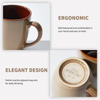 Pokini Coffee Mug 14 oz, Ceramic Coffee Mugs Set of 4, Reactive Glaze Mug for Latte/Tea/Cappuccino, Large Stackable Mug Set for Men, Women, Dad, Mom, Dishwasher & Microwave Safe, Brown Yellow