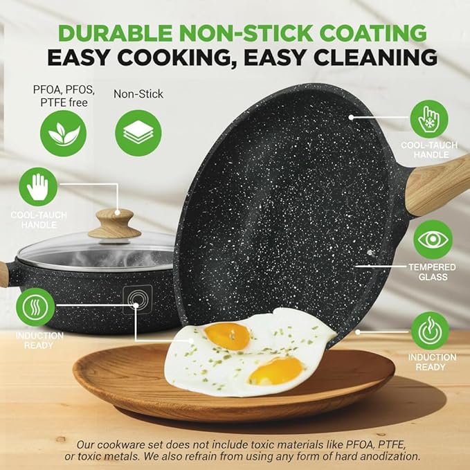 NutriChef 22‑Piece Non‑Stick Ceramic Pots and Pans Set – For All Cooktops Including Induction – PTFE & PFAS Free, Includes Bakeware & Utensils