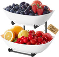 Lifewit Plastic Fruit Bowl for Kitchen Counter, 2 Tier Fruit Basket with Gold Metal Stand, Tiered Fruit Holder for Countertop Serving Tray for Vegetable/Dessert in Party 28 x 21 x 23cm/11 x 8.4 x 9