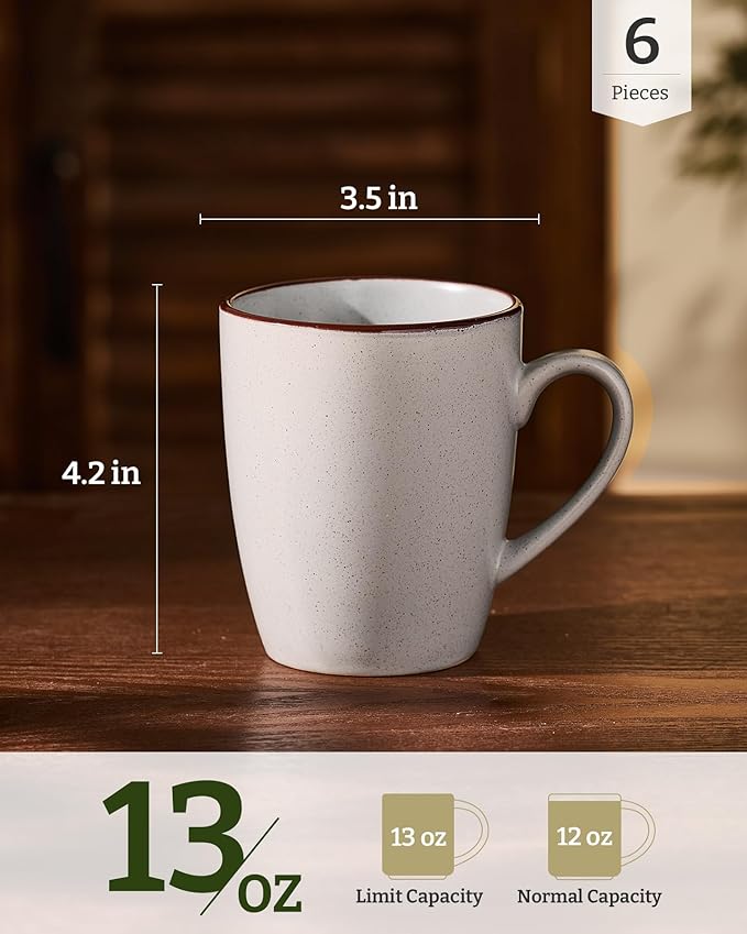 famiware Venus Coffee Mugs for 6, 14 oz Mug Set, Dringking Cup with Handle for Coffee, Tea, Cocoa, Milk, Ligth Gray