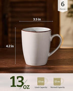 famiware Venus Coffee Mugs for 6, 14 oz Mug Set, Dringking Cup with Handle for Coffee, Tea, Cocoa, Milk, Ligth Gray