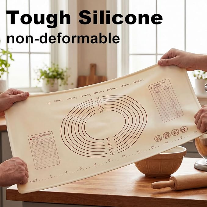25"L x 18"W Silicone Baking Mat with Raised Edge – Perfect for Pastries, Bread, Cookies, Pizza, Fondant and Pasta
