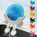 Cute Hanging Sponge Holder with Drainage,3D Printed Kitchen Funny Sponge Stand for Sink,with non-slip pads,Suitable for Scrub Daddy Holder,Keeps Your Sponge Dry Smiling (White)