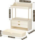 caktraie Bathroom Organizers and Storage - 3 Drawers 2 Tier Makeup Organizer, Cosmetic Storage Drawer for Dresser Countertop and Bathroom Vanity for Large Skincare, Perfume, Cream White