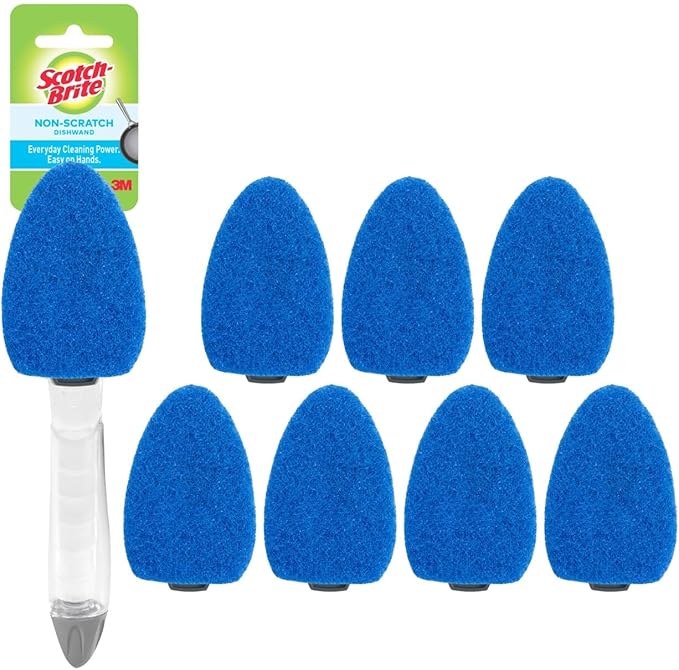 Scotch-Brite Non-Scratch Dishwand Kit, Includes 1 Wand & 7 Refill Pads, Keep Hands Out of the Mess