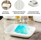 Miamolo Soap Dish, Ceramic Soap Holder Shower Soap Dish for Bar Soap Sponge, Soap Saver Tray for Bathroom Kitchen Sink, White