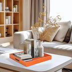 MAONAME Decorative Tray, Orange Serving Tray with Handles, Coffee Table Tray, Square Plastic Tray for Ottoman, Bathroom, Kitchen, 13"x13"x1.57"