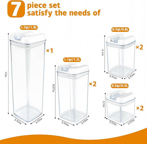 Airtight Food Storage Containers with Lids 7 pcs Plastic Kitchen and Pantry Organization Canisters for Cereal, BPA Free Kitchen Canisters for Spaghetti, Pasta, Dry Food, Flour and Sugar