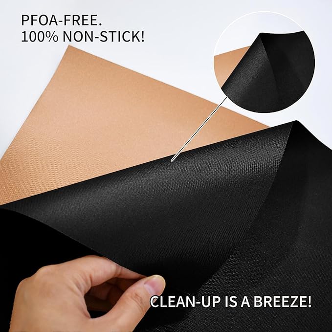 RENOOK Grill Mats for Outdoor Grill, Set of 8 （4 Black+4 Copper）BBQ Grill Mat for Outdoor Gas Grill, Non-Stick Cooking Sheets, 15.75 X 13 Inch