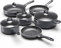 Induction Cookware Pots and Pans Set 10 Piece, BEZIA Dishwasher Safe Nonstick Cooking Pans, Stay-Cool Bakelite Handle, Scratch Resistant Kitchen Sets with Frying Pans, Saucepans & Stockpot (Black)