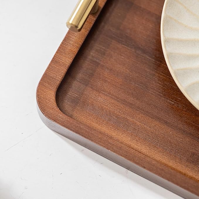XZHXFX Bamboo Serving Tray with Gold Handles, Food Tray for Breakfast,Coffee Table,Dinner & Bar, Decorative Tray for Kitchen, Bedroom (Large)