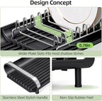 Small Dish Drying Rack, Mini Expandable Compact Dish Rack, Slim Extendable Stainless Steel Dish Drainer for Kitchen Plate Storage, Space Saving Dish Strainer in Sink or on Home Countertop, Matte Black