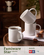 famiware Coffee Mug Set for 4, Star 16 oz Catering Mugs Cup Set with Handle for Coffee, Tea, Cocoa, Milk - Ceramic Stoneware Drinkware Set, Matte White