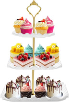DAFURIET Dessert Cupcake Stand, 3 Tier Cup Cake Holder Tower for Tea Party/Birthday/Wedding, Plastic Tiered Serving Tray with Metal Rod, White