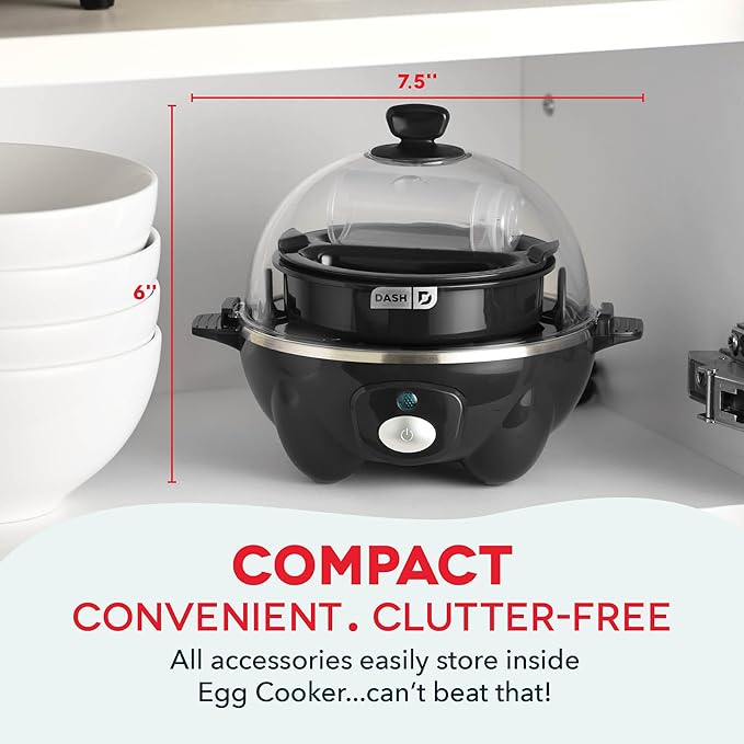 Dash Rapid Egg Cooker - Boiler, Poacher & Steamer - Includes Measuring & Recipe Guide - Dishwasher Safe - BPA Free - Holds 7 Eggs, Black