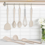 TeamFar 8 PCS Silicone Cooking Utensils - 446°F Heat Resistant Kitchen Silicon Utensils Set, Turner, Spatula, Spoon, Whisk, Kitchen Cooking Gadgets Tools for Nonstick Cookware, Dishwasher Safe-Khaki