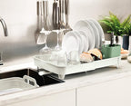 Joseph Joseph Extend Expandable Dish Drainer Rack with Removable Flatware Holder Swivel Draining Spout - Stone/Sage Green