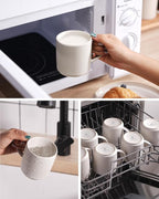 famiware Coffee Mug Set for 8, Star 12 oz Catering Mugs Cup Set with Handle for Coffee, Tea, Cocoa, Milk - Ceramic Stoneware Drinkware Set, Matte White