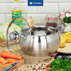 Daniks Modern 4 Quart Stainless Steel Stock Pot with Glass Lid, Tri-Ply Bottom for Even Heating, Induction Compatible, Dishwasher Safe, Heatproof Handles