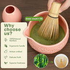 Matcha Whisk Set, Ceramic Bowl with Spout, Bamboo Matcha Whisk & Spoon, Chasen Holder, Scoop Rest, Sifter, 8-Pcs Japanese Ceremony Matcha Powder Kit–Valentine's Day Gift for Women-Pink