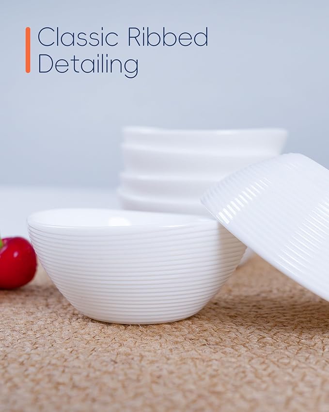 LaGlint 3 OZ White Dipping Bowl Set of 6, Opal Glass Small 3.5 inch Soy Sauce Dish, Mini Serving Pinch Bowls for Condiment Sushi Bread Ketchup BBQ Party