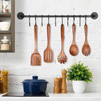 Wooden Spoons for Cooking Non-Stick Kitchen Pan Toolset 5 PCS Set,Natural Kitchen Utensils Spatula, Wooden Cooking Utensils Spoons, Fried Spatula and Salad Fork, Pasta Spoon, Wooden Spoon Set