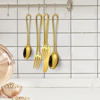 Gold Silverware Hollow 20 Piece Flatware Set For 4 Kitchen Cutlery Stainless Steel Forks Spoons and Knives Unique Utensils Party Festival Restaurant Durable