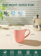 Sweese Porcelain Coffee Mugs - 16 Ounce (Top to the Rim) for Coffee, Latte, Tea, Cocoa, Set of 4, Pink