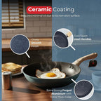 SALFORD 9.7 Inch Nonstick Frying Pan - Induction Compatible Ceramic Forged Skillet for Egg Omelet & Pancakes with Bakelite Wooden Handle Chef Pans - PTFE, PFAS & PFOA Free
