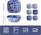 Square Dipping Bowls Set - Mini 2.6 OZ Ceramic Soy Sauce Dishes - 3 inch Small Bowls for Charcuterie, Condiments, Side Dish BBQ, Ramekins Pinch Bowls for Kitchen Prep - Set of 6 - Vintage Blue