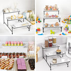 3 Tier Serving Tray for Party, 14"x7" Tiered Serving Platters with Steel Display Stand for Sevring Food,Cookies,Veggie, Dessert,Fruit, Black