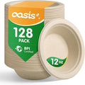 12 oz 128-Pack Compostable Soup Bowls, Disposable Paper Bowls for Soup, Cereal & Oatmeal, Heavy-Duty Bagasse Bowls, Microwave & Freezer Safe, Eco-Friendly (Natural)