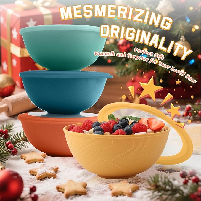 Homienly Wheat Straw Bowls with Lids Salad Bowl 40 OZ Unbreakable Cereal Bowls for Kitchen, RV, Lunch Microwave Safe Camping Bowls Dishwasher Safe Soup Bowls Reusable Food Storage Bowls Multi, 4 Sets
