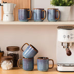 vancasso Coffee Mugs Set of 6, 12 Oz Ceramic Coffee Cups with Handle, Ceramic Unique Glaze Coffee Cup for Cappuccino, Latte, Tea, Cocoa, Dishwasher & Microwave Safe Gift Sets, Blue, Series ONION