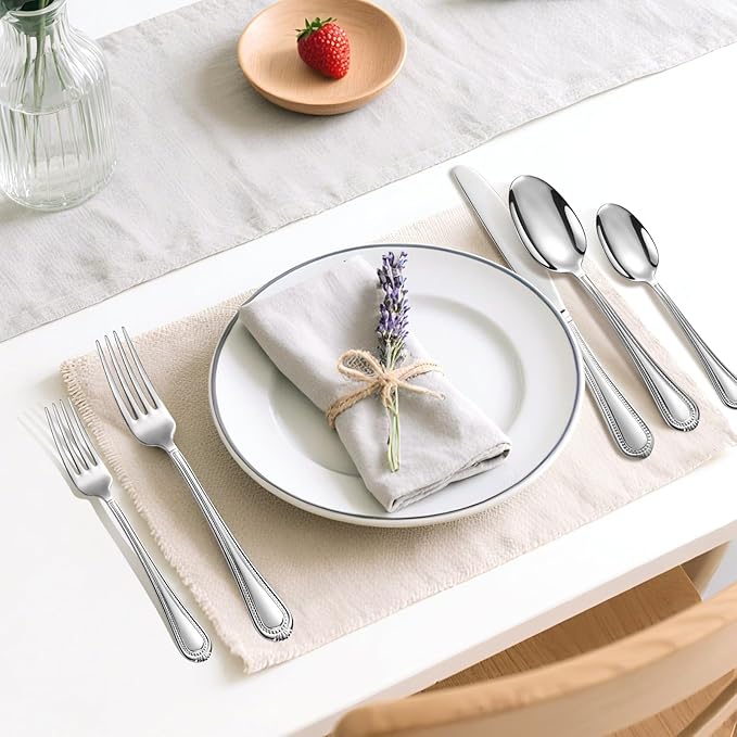 Lazycorner Silverware Set for 8, 40-Piece 18/10 Stainless Steel Flatware Set, Mirror Polished Modern Cutlery Set include Fork Knife Spoon Set(Dishwasher Safe)