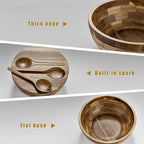 Acacia Wooden Salad Bowl with Lid, Built-in Acacia Wood Utensils, 10.5" Large Wood Serving Bowls for Fruits, Salad, and Vegetables, Big Wood Salad Bowls Set 4-Piece, All-in-One Design