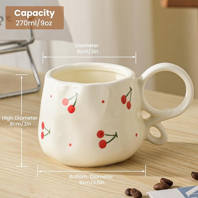 Ceramic Cute Mug For Women,Pretty Coffee Mug,9 oz,Nnique Espresso Mug.Hand-Painted Tea Cup for Women