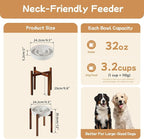 Havniva Ceramic 3.2 Cup Raised Slow Feeder Dog Bowl Set, Elevated Acacia Wood Stand for Large Dog, 9.5inch Slow Dish, Preventing Choking(Single Bowl+ Stand, Reactived Glaze -White)
