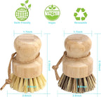 Aisuly Bamboo Dish Brush Set, 2 Pcs Palm Wooden Dish Scrubber Brush, Dish Brushes, Durable Wood Dishes Scrub Brush, Natural Round Vegetable Cleaning Pots Pans Sink Washing Kitchen Brush