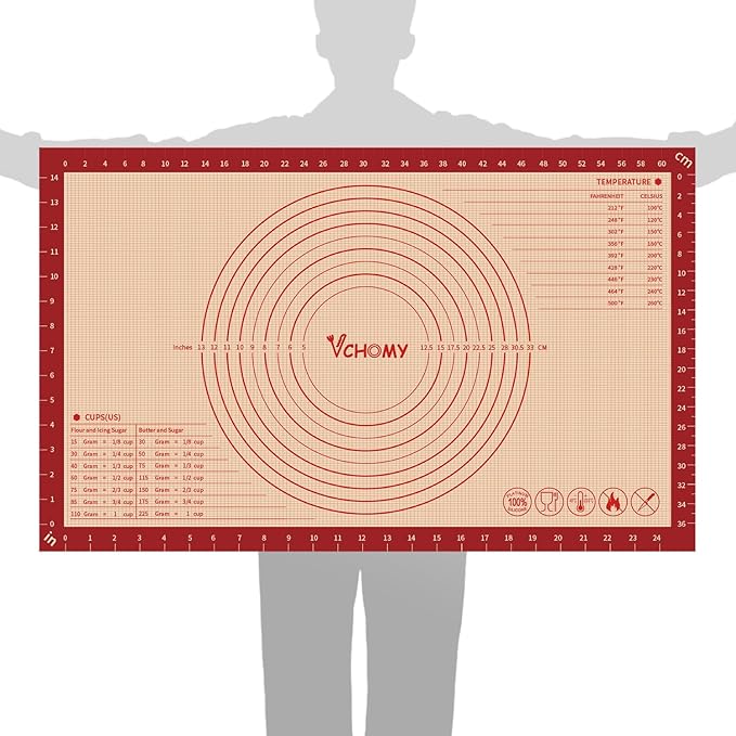 Extra Large Silicone Pastry Mat for Counter Rolling Dough,26x16 Inch,0.75mm Thick,Non Slip Silicone Baking Mat with Measurement(26 x 16 In,Red)