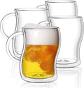BTaT- Double-Walled Beer Mugs, 16 oz, 4 Pack, Double-Walled Glass with Handle, Insulated Beer Glasses, Drinking Glasses for Bar, Beverages, Alcohol, Water